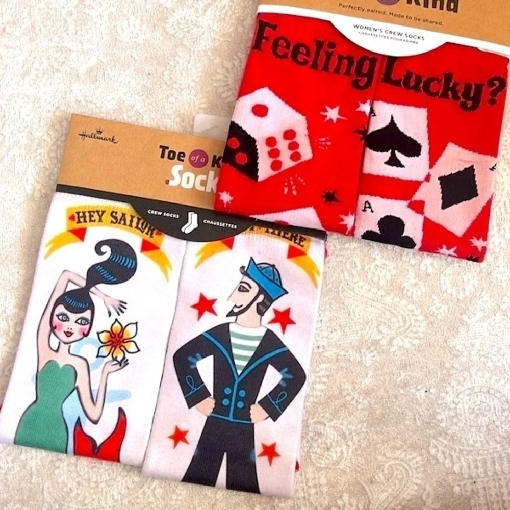 Brand New Set Toe of a Kind Crew Socks Feeling Lucky Card Player Sailor Mermaid